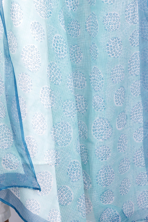 Kota Doria Dupatta in Graphic Block Print